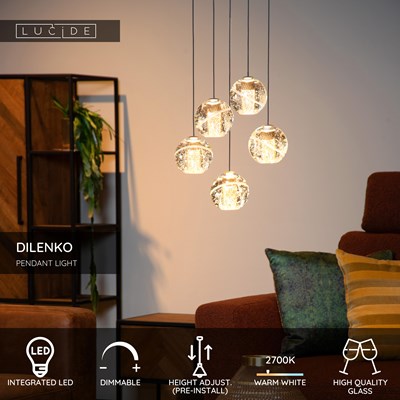Lucide DILENKO - Pendant light - Ø 31 cm - LED Dim. - 5x3,5W 2700K - Matt Gold / Brass